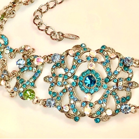 Vtg 2003 VCLM Noblesse Austrian Crystal Teal Turquoise Choker Earrings Set NIP - Picture 8 of 12